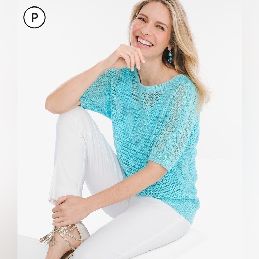 Chico’s Crochet Textured Sweater Open Weave Airy Short Sleeves Chicos 3 XL - Picture 12 of 12